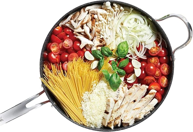 Starfrit The Rock Classic 11" (28cm) Non-Stick Deep Fry Pan with Helper Handle and Glass lid - Durable Forged Aluminum - Oven Safe - PFOA Free - Easy to Clean