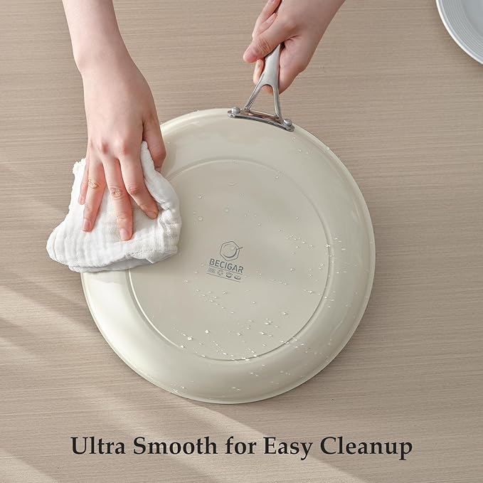 20CM Ceramic Frying Pan with Stainless Steel Handle - Perfect Non Stick Frying Pans for Steak & Non Stick Cooking-Ceramic Pans Frying Pan Trendy Kitchen Essential for Young Chefs(Cream White)