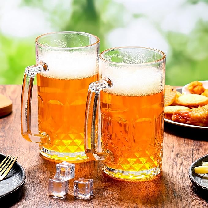10 Pcs Beer Mugs with Handles 18 Ounce Clear Glass Beer Mugs Steins German Large Heavy Cups for Tea, Coffee, Root Floats, Dishwasher and Refrigerator Safe, Durable
