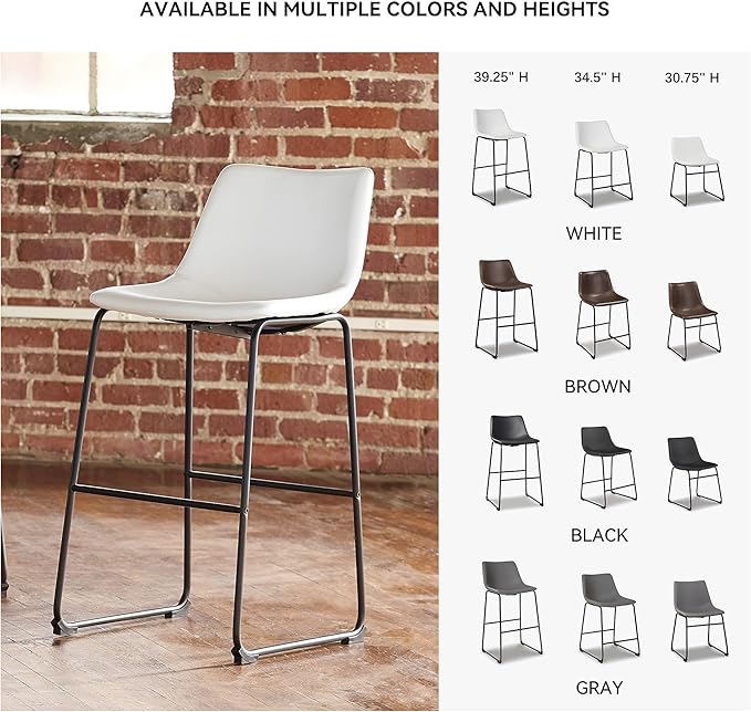 Signature Design by Ashley Centiar Urban Industrial 28.75" Pub Height Bucket Seat Barstool, 2 Count, White