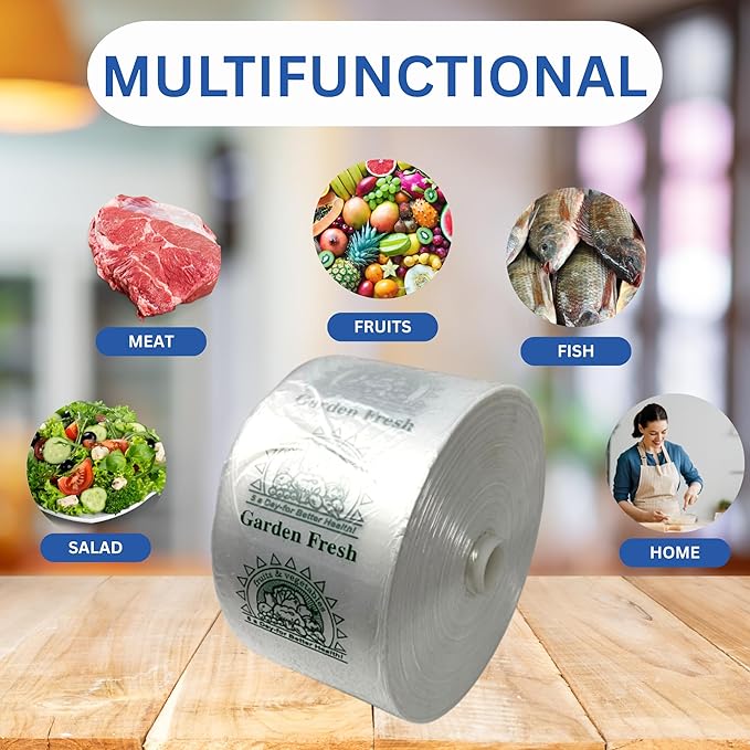 Clear Produce Bags Roll - 3000 bags - 15"x20" – (4 Rolls, 8 Microns) – for Grocery, Small Business, Reusable Produce Use, Food & Storage Needs, Garden Fresh, Narrow Profile, Kitchen Use