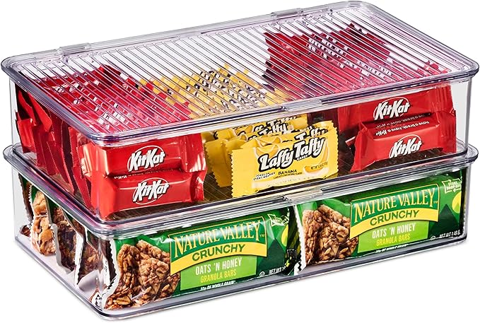 Sorbus Fridge Organizer & Pantry Storage with Lids- Clear Plastic Freezer Organizer Bins- MultiPurpose & Versatile Stackable Cabinet Organizers- Cosmetics,Office Supplies,Food Snack Organizers- 2 Pack