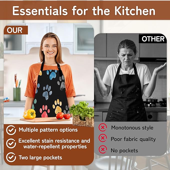 Apron with Pockets for Women, Adjustable Kitchen Cooking BBQ Chef Apron, Gifts for Mom Birthday, or Holidays