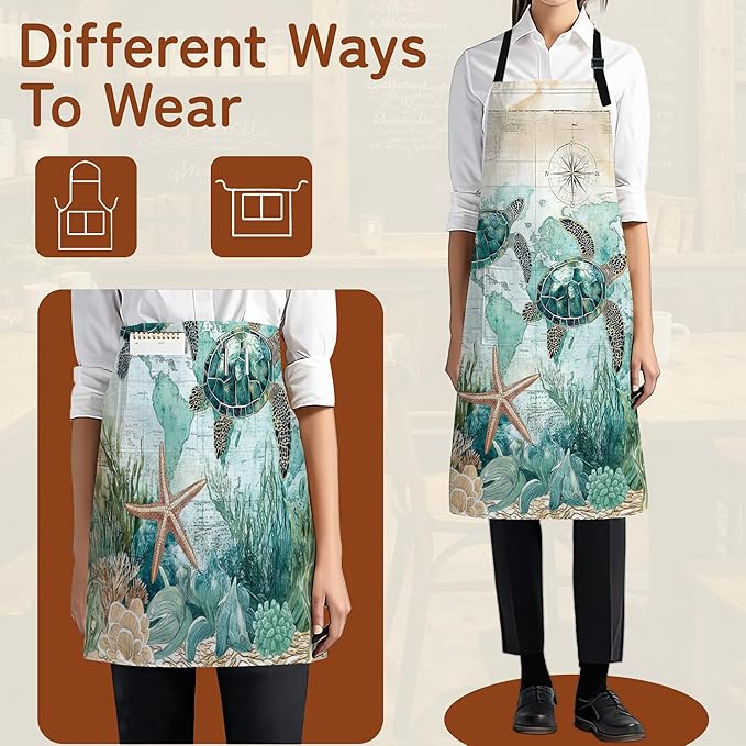 Kitchen Apron with Pocket,Waterproof Adjustable Neck and Long Ties, Cooking Baking Gardening Painting Apron for Women