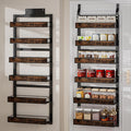 Over The Door Pantry Orangizer,6 Tier Wall Mounted or Hanging Spice Rack with Adjustable Wood Basket,Metal Heavy Duty Behind Door Storage Shelf for for Kitchen Pantry and Bathroom
