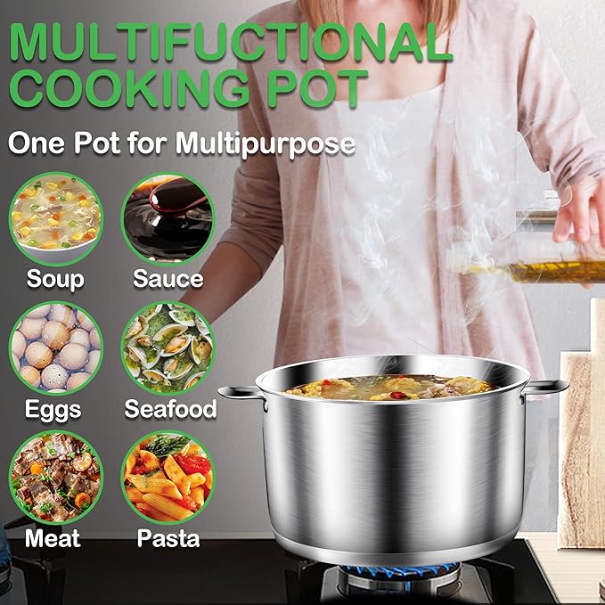 Cooking Pot, Stainless Steel Stock Pot, Soup Pot with Glass Lid, Induction Pots - 6 Quart