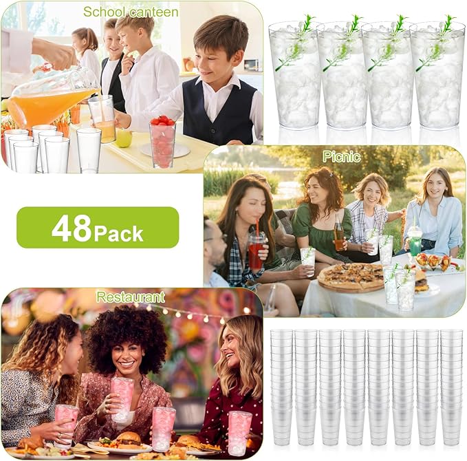 Mumufy 48 Pieces Stackable Plastic Tumblers Restaurant Drinking Glasses, 20 oz Frosted Reusable Plastic Lightweight Restaurant Tea Cups Beverage Tumblers, Clear
