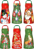 6 Pcs Christmas Aprons for Women Xmas Tree Aprons with Pockets Vintage Adjustable Baking Supplies for Adults