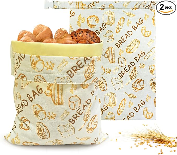 Mosucoirl Beeswax Bread Bags 2 Pack, Reusable Bread Storage Boxes for Homemade Sourdough, Cotton Food Bags Loaf Containers to Keep Fresh Large