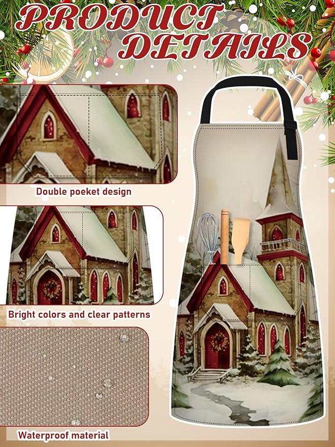 6 Pcs Christmas Aprons for Women Xmas Tree Aprons with Pockets Vintage Adjustable Baking Supplies for Adults