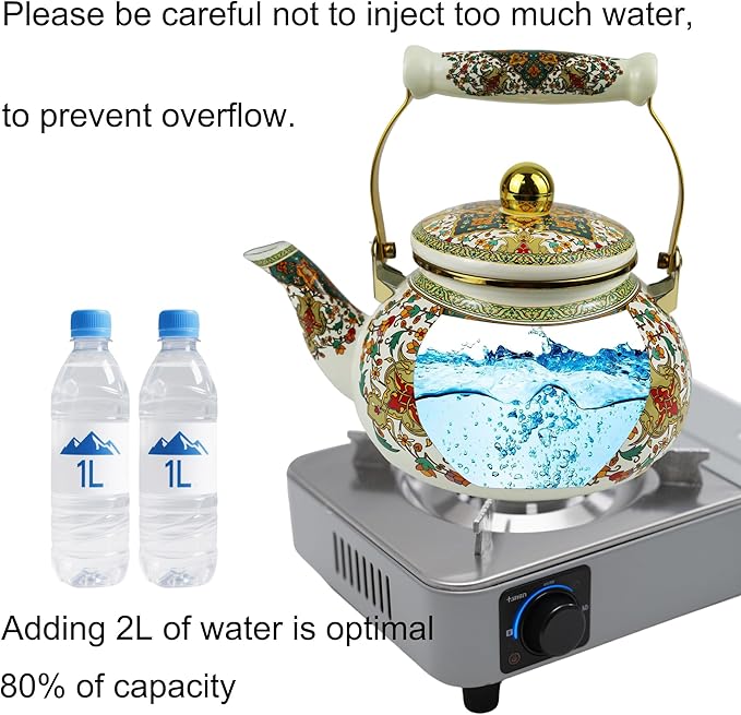 Vintage Enamel Tea Kettle with Porcelain Handle, 2.5L Stovetop Teapot - Non-Toxic, Rust-Resistant, Heat-Resistant, Hot Water Coffee Teapot for Kitchen Decor Christmas Gift