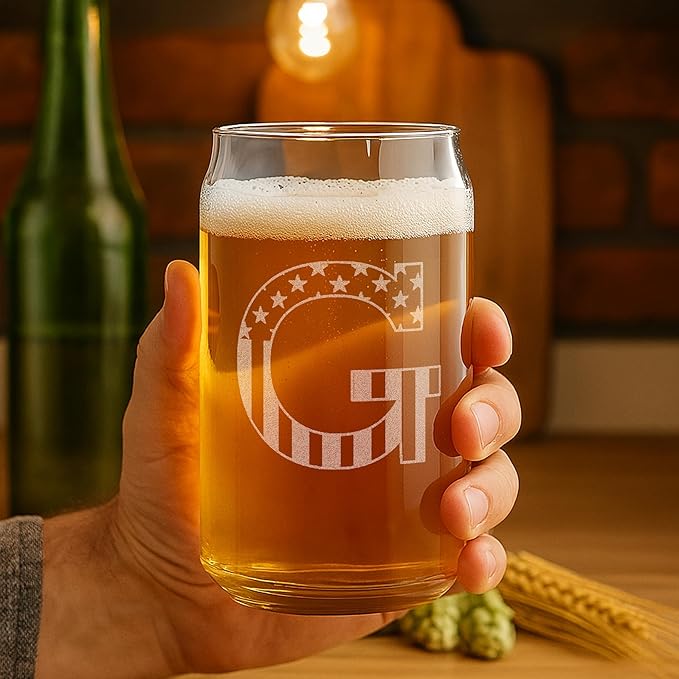Monogram Beer Glasses for Men (A-Z) 16 oz - Beer Gifts for Men Brother Son Dad Neighbor - Unique Gifts for Him - Personalized Drinking Gift Beer Glass Mugs - Engraved Beer Can Glass (G)