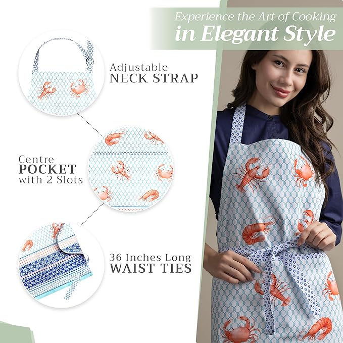 Maison d' Hermine 100% Cotton Apron for women with Pocket Kitchen Chef Apron for Men Cooking Gardening Server Waitress