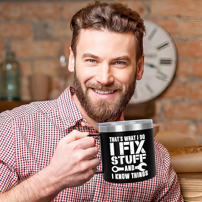 Christmas Funny Gifts for Men - 14 oz Stainless Steel Insulated Coffee Mug with Lid - Birthday Gifts for Dad from Daughter Son, Husband Birthday Gift Ideas, Funny Dad Gift for Grandpa