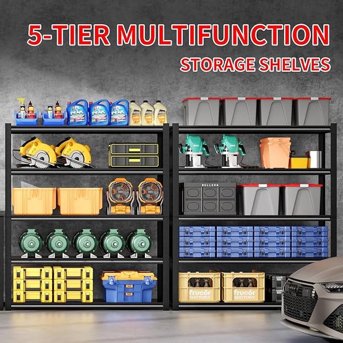 47.2" W x 23.7" D Garage Shelving Heavy Duty Storage Racks 3000LBS Adjustable Metal Shelfs 5 Tier Shelving Units Garage Storage Shelves Industrial Utility Shelf 72" H Tall Shelf for Storage