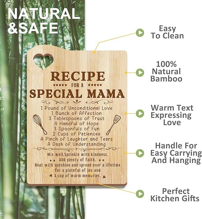 Mama Gifts, Christmas Mom Gift Idea, Gift for Mom Wooden Cutting Board with Cooking Utensils Set with Apron Set, Happy Mothers Day Mom Kitchen Present