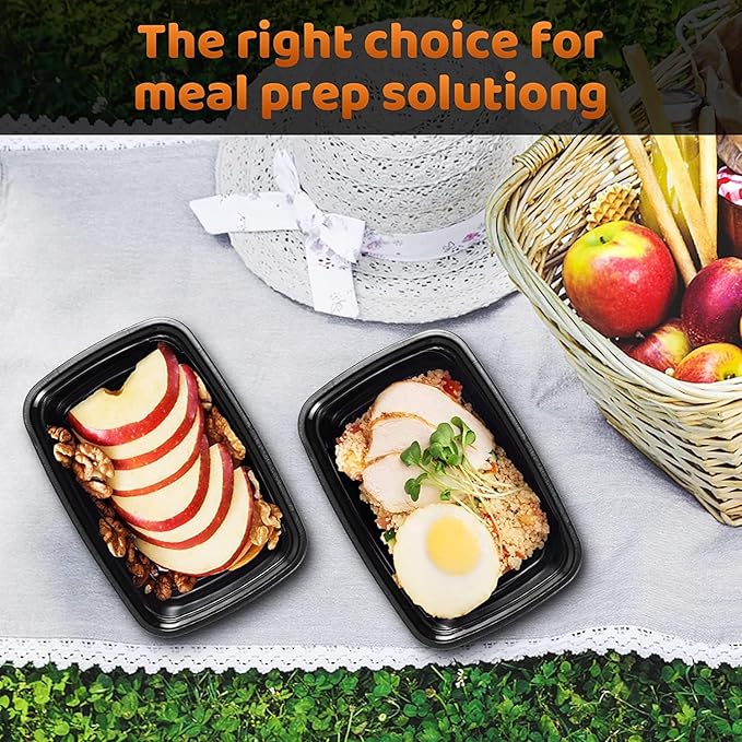 Meal Prep Containers With Lids 50 Set, Food Storage Containers Reusable To-go Container Plastic Lunch Box Disposable Bento Box - Microwave Safe, Freezer & Dishwasher Safe (33 oz)