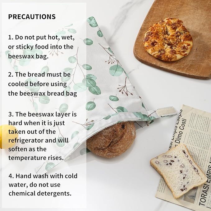 Beeswax Bread Bags for Homemade Bread. Beeswax Bags for Sourdough（2 Pack Eucalyptus Leaf Design). 11 * 15IN. ZSHLXM