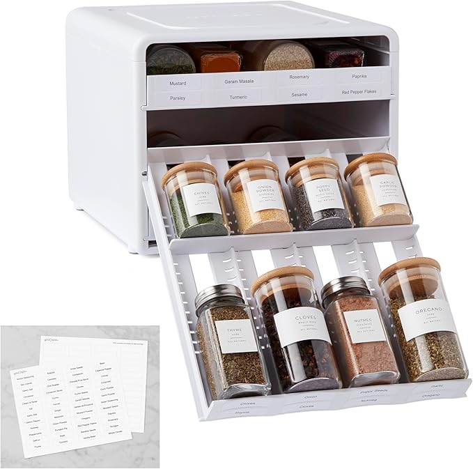 YouCopia SpiceStack Adjustable Spice Rack Organizer, Pull-Down 24-Bottle Seasonings and Spices Holder for Kitchen Cabinet and Pantry Organization with 104 Included Labels