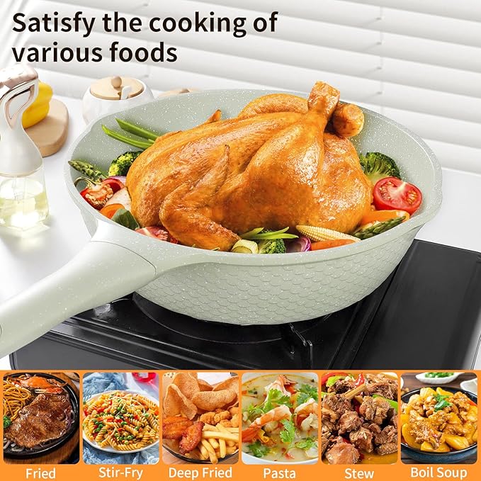12 Inch Nonstick Saute Pan with Lid - 5.5Qt Large Deep Frying Skillet, PFOA/PFAS Free & Dishwasher Safe, All Stovetop Compatible Including Induction