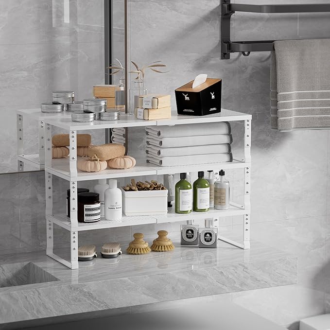 Expandable Spice Rack & Kitchen Cabinet Organizer - Stackable, Adjustable Shelves for Cabinets, Countertops, Cupboards & Pantries(2 Packs/Medium/White)