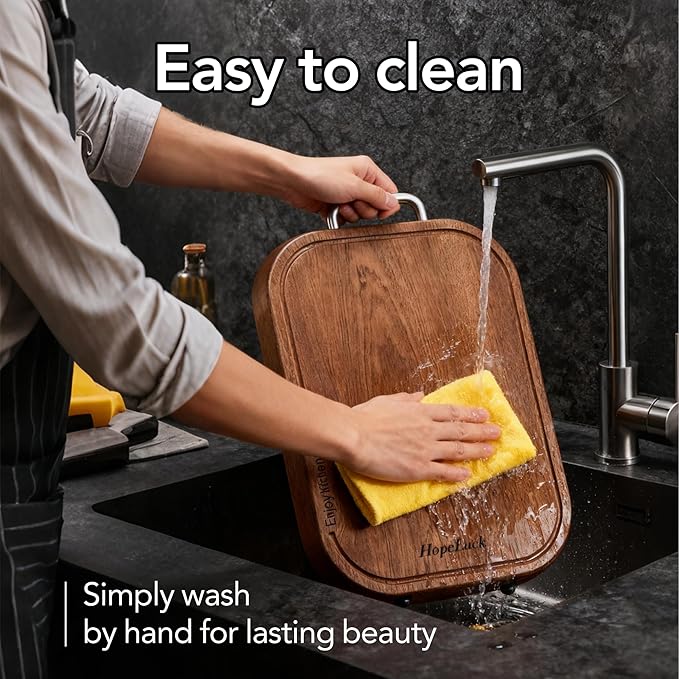 Wood Cutting Board, Solid Ebony Wooden Cutting Boards for Kitchen, Double-Sided Butcher Block with Juice Groove, Non-Slip Feet, 1" Thick Chopping Board for Meat And Vegetables (1,12"×8 ")