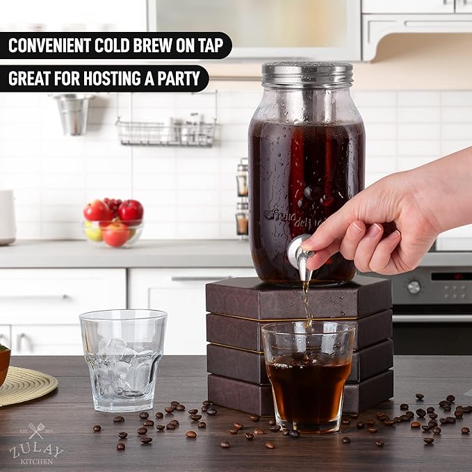 Zulay Kitchen 1.5 Liter Cold Brew Coffee Maker with EXTRA-THICK Glass Carafe & Stainless Steel Mesh Filter - Premium Iced Coffee Maker, Cold Brew Pitcher & Tea Infuser