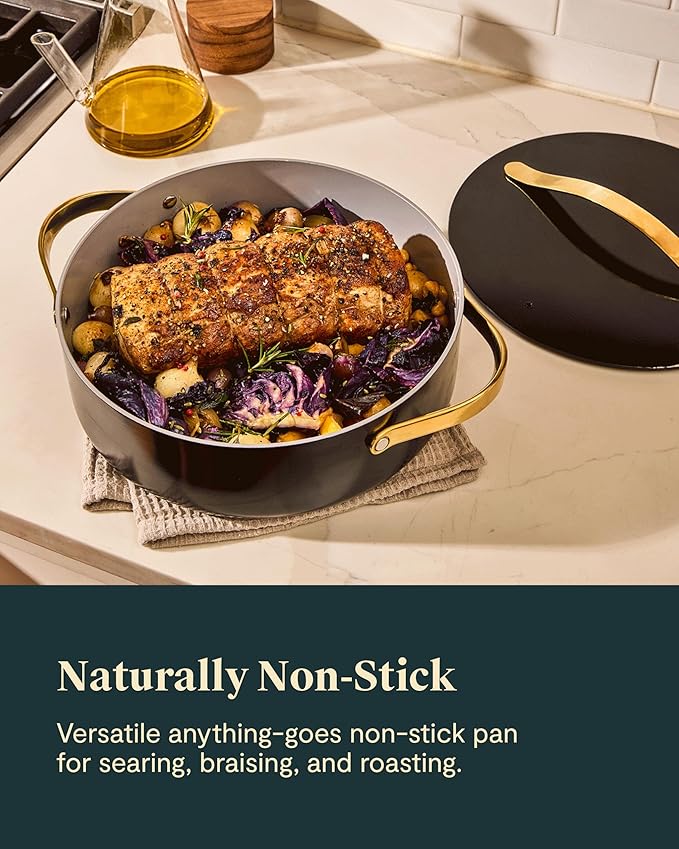 Caraway Rondeau - 6 Qt Non-Stick Pan with Lid - Free From Forever Chemicals - Perfect for Searing, Braising, & Roasting - Cream