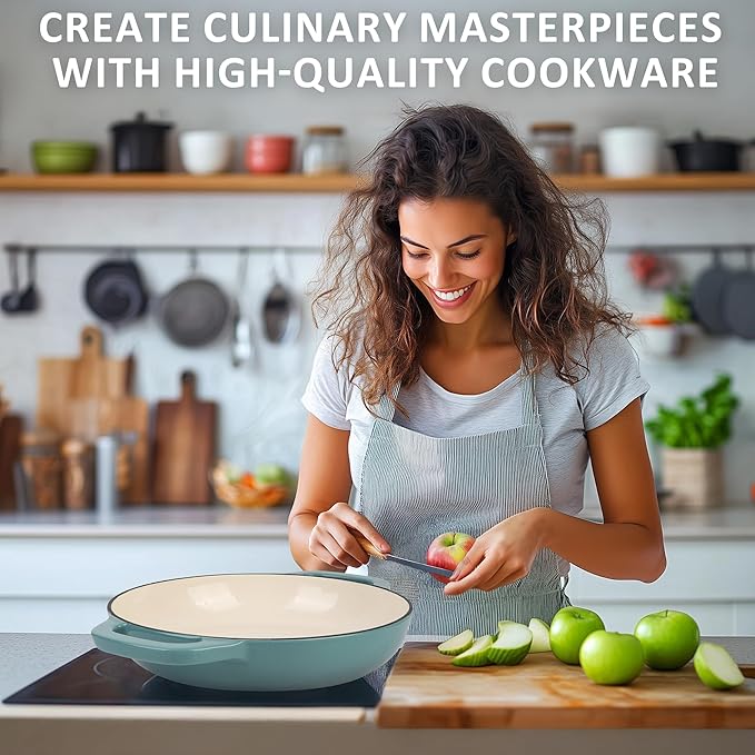 Premium Enameled Cast Iron Dutch Oven for Bread Baking | Non-Stick 5QT Oval Bread Oven with Lid | Perfect for Sourdough, Loaf, and Artisan Baking (Round Green, 5 QT)