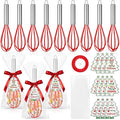12 Sets 10 Inch Christmas Whisk Baking Gifts, DIY Fillable Christmas Tree Ornaments, Xmas Colored Silicone Whisks for Xmas Employee Neighbor Cooking Supplies Xmas Stocking Stuffers Candy Holder