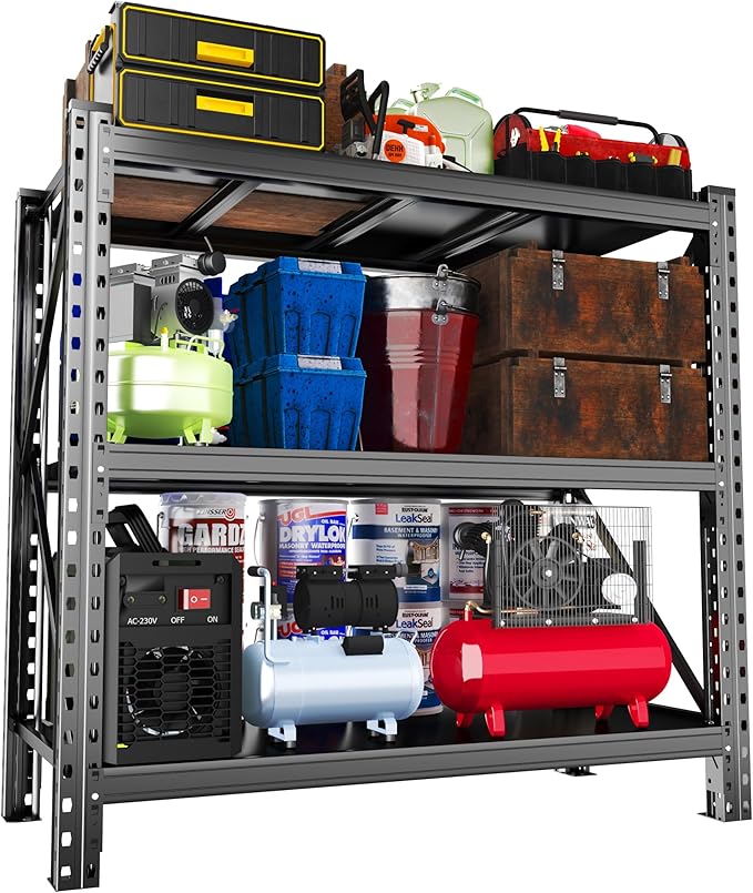 Heavy Duty Garage Shelving Units,6000LBS Deep Storage Shelves,Adjustable Metal Shelves,Large Steel Storage Racks,Industrial Shelving for Shop,Warehouse,Basement (Black, 20" D*67" W*63" H, 3 tier)