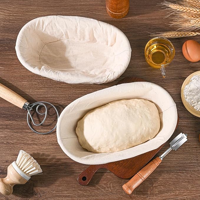 "Saint Germain Bakery Premium Round Bread Banneton Basket with Liner - Perfect Brotform Proofing Basket for Making Beautiful Bread (10"" Oval (2x count))"