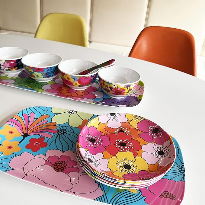French Bull Melamine Mini Bowls, 4-Piece Set, 10 Fluid Ounces, Small Serving Bowl – Snack Condiment Dipping Sauce Dessert Ice Cream– Shatter Proof, BPA Free, 4.5” x 2.35", Garden Floral