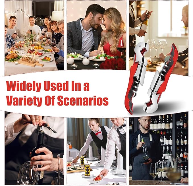 6 Pieces wine key wine opener Professional Waiter Corkscrews Stainless bottle opener Fold Serrated Foil Cutter Key for Family, Company Party,Bars,Restaurants(red)