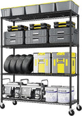 2500LBS Metal Storage Shelves 55"W Wire Shelving Unit with Wheels 4-Tier Wire Shelving Rack Commercial Adjustable Garage Shelving Heavy Duty Storage Rack for Pantry, Kitchen (4-Tier, 55''x24''x76")