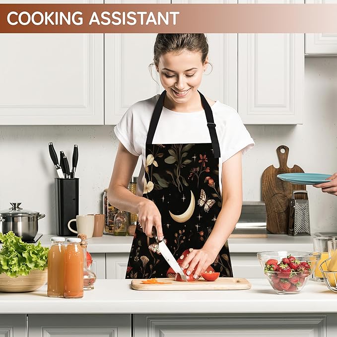 Kitchen Apron with Pocket,Waterproof Adjustable Neck and Long Ties, Cooking Baking Gardening Painting Apron for Women