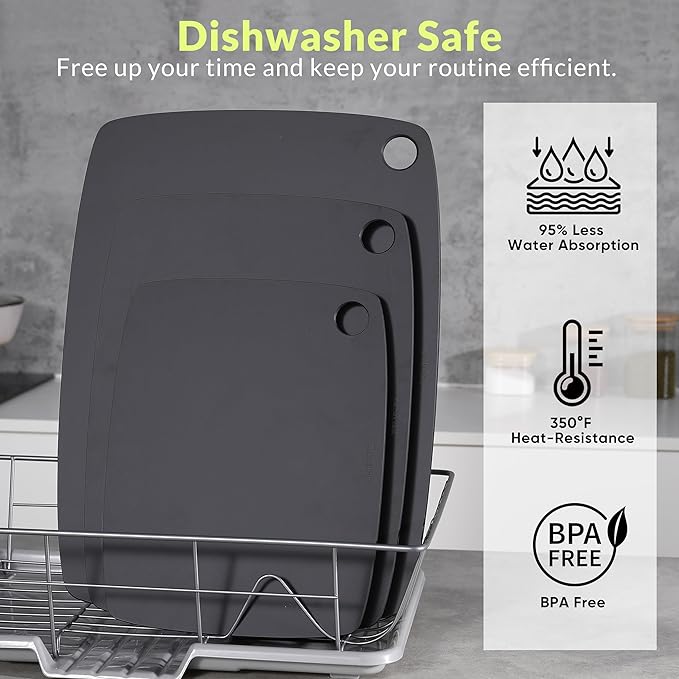 Wood Fiber Cutting Board for Kitchen - High Density, Non-Porous, BPA-Free, Reversible Chopping Board, Dishwasher Safe, Knife-Friendly Cutting Board for Meat, Bread, Fruit, 14.6" x 10.8", Black