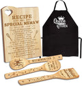Christmas Memaw Gifts, Gift for Memaw for Grandma Wooden Cutting Board with Cooking Utensils Set with Apron from Grandkids Kitchen Set