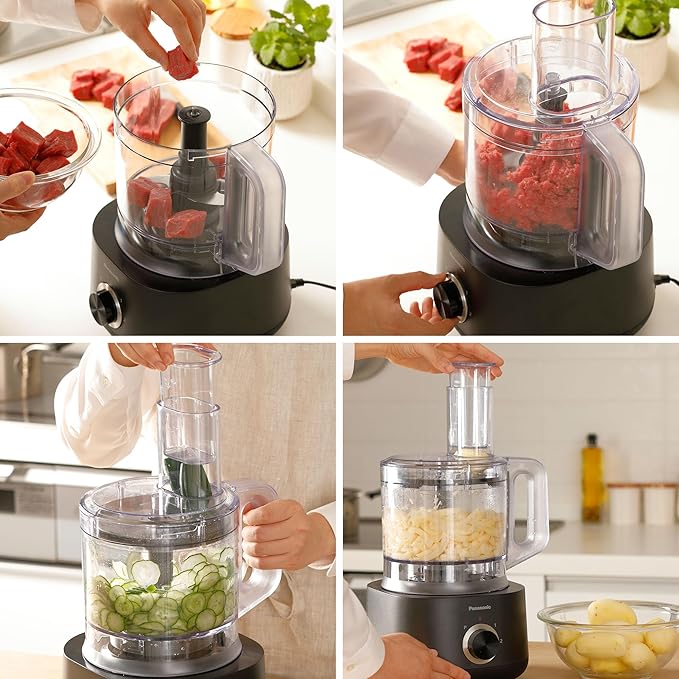 Panasonic Food Processor, Electric Vegetable Choppers for Speedy Food Prep, 5 Attachments to Shred, Whip, Mince, Chop, Grind, Shred, and Slice, 10-cup Bowl Capacity, Small Kitchen Appliances - MK-F511