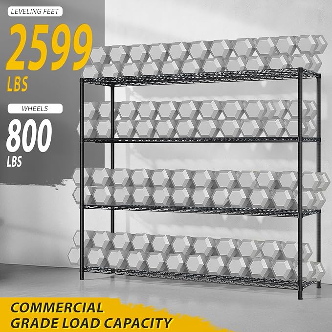 Karl home 4-Tier Adjustable Metal Storage Shelves, Wire Shelving Unit with Wheels & Leveling Feet, Heavy Duty Garage Shelving, Pantry & Kitchen Display Shelf Organizer, Home Storage Rack