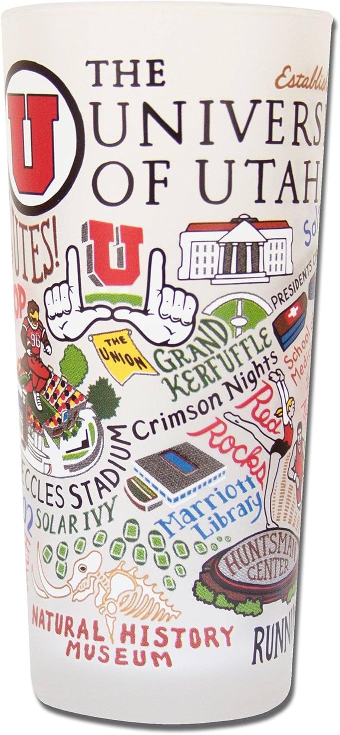 Catstudio Drinking Glass, University of Utah Glass Cup for Kitchen, 15oz Dishwasher Safe Tumbler for UU Alumni
