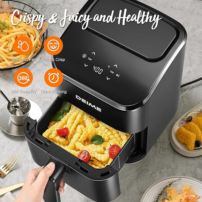 DEIME Air Fryer, Small Digital 2.8 Qt Airfryer Space Saving Compact, Bake, Reheat, Roasts for Quick Easy Meals, Mini Compact & Quiet, Nonstick & Dishwasher Safe Basket (Black)