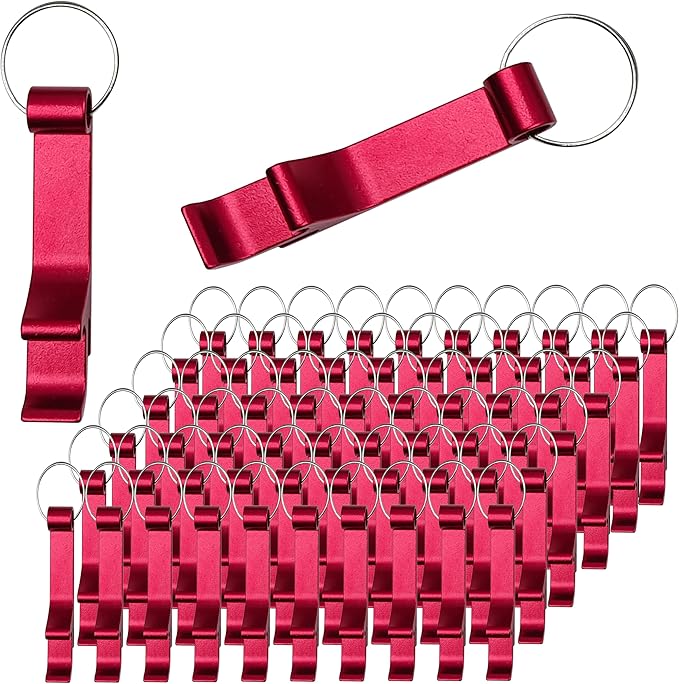 100 Pcs Bottle opener Keychain Bulk,Soda Beverage Beer Bottle Opener Keychain,Bottle Openers Aluminum Beer Bottle Opener Claw Beverage Keychain Ring for Kitchen,Wedding, Bar,Party(Red)