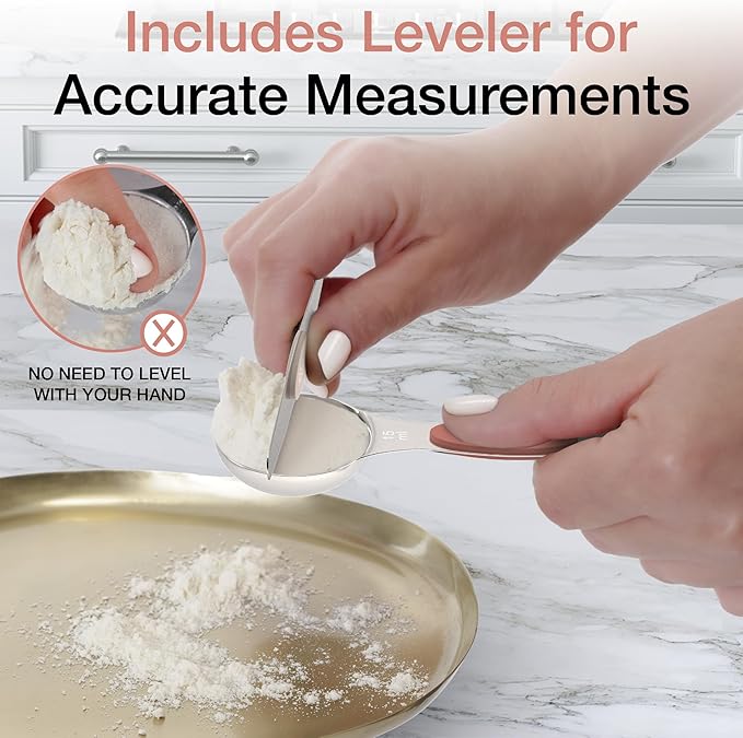 Magnetic Measuring Spoons Set - Stainless Steel, Double Ended, Stackable & Nested Design for Dry and Liquid Ingredients, Ideal for Spice Jars, 9-Piece Set with Leveler (Country Chic)
