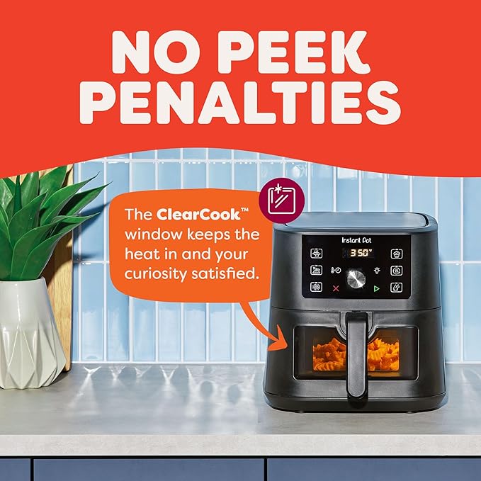 Instant Pot 4Qt VORTEX 6-in-1 Mini Air Fryer, Custom Program Options, Air Fry, Broil, Roast, Dehydrate, Bake, Reheat, Black, 4 Quarts