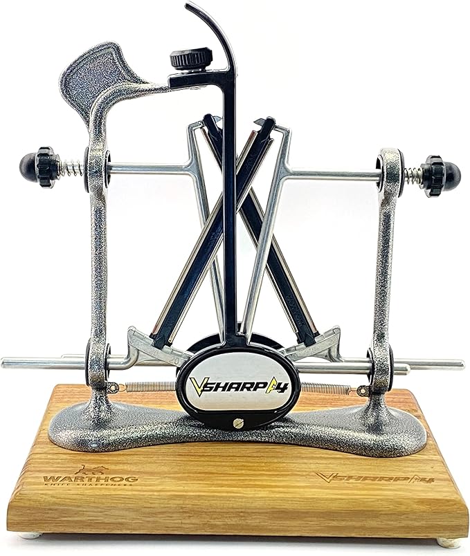 Warthog V-Sharp Elite Knife Sharpeners with Deluxe Wooden Base, Diamond Rods, Adjustable Angles, Metal Frame Construction