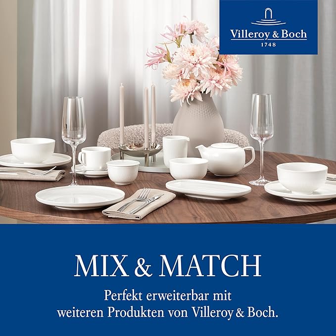 Villeroy & Boch Afina Teapot with Filter, Premium Porcelain, Made in Germany, Dishwasher and Microwave Safe, 17 oz, Loose Leaf Filter, White