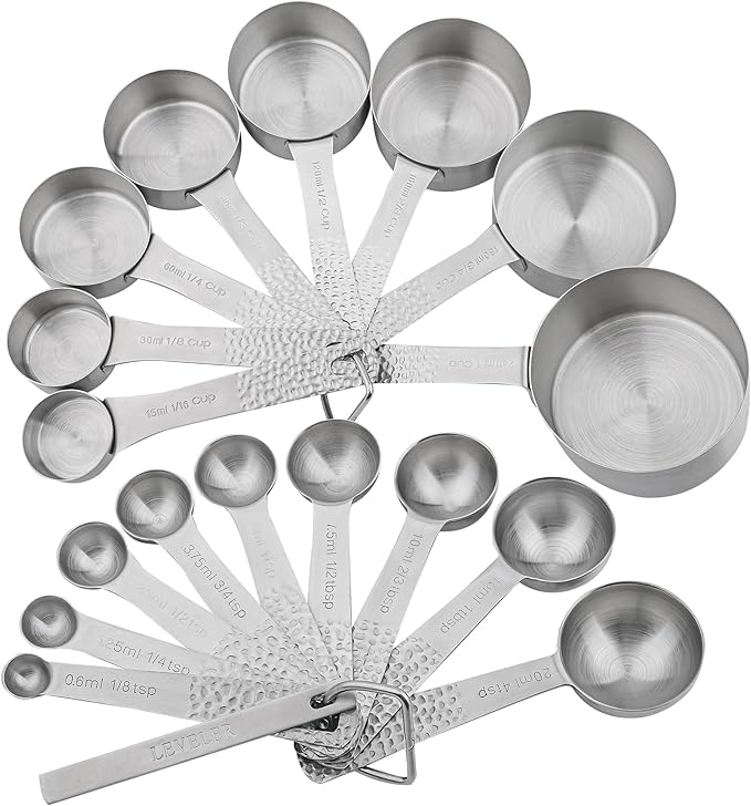 Measuring Cups and Spoons Set 20 for Dry & Liquid, Metric & US 18/8 Stainless Steel Measuring Cups and Spoons Set with Leveler for Baking & Kitchen, 8 Measure Cup and 9 Spoon & Leveler