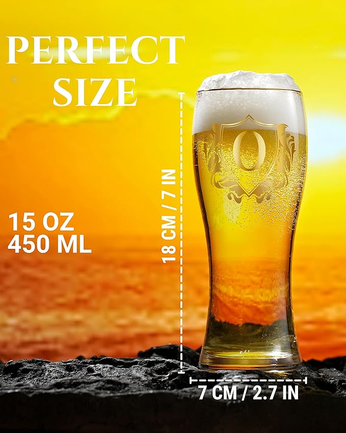 Personalized Beer Glass, Custom Alcohol Gifts for Beer Lovers, Unique Birthday, Christmas Gifts for Dad, Uncle, Husband, Boyfriend, with Initial P
