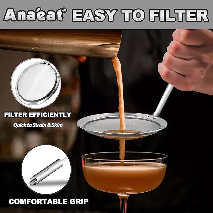 Anaeat Stainless Steel Fat Skimmer Spoon - Set of 3 Professional Kitchen Fine Mesh Food Strainer and Hot Pot Skimmer with Long Handle for Skimming, Cooking, Frying, Grease, Gravy and Foam (3"+4"+4.7")